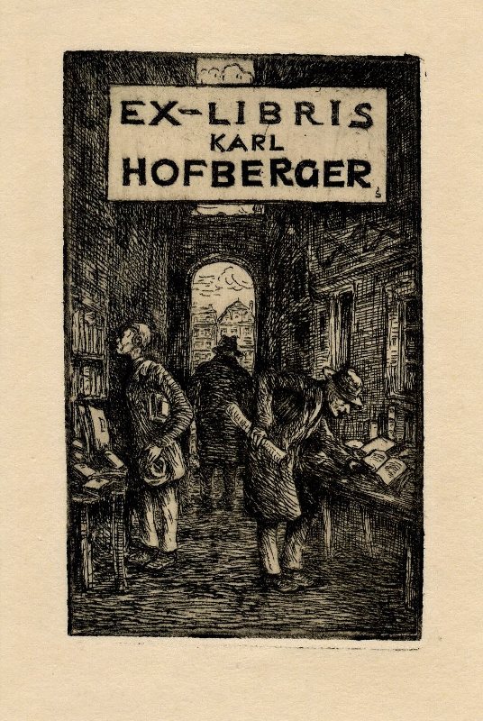 EX LIBRIS Karl Hofberger Gravure originale Format gravure : 95 x 57 mm Format feuille : 134 x 95 mm Non date (vers 1900) Signe du monogramme en haut a droite