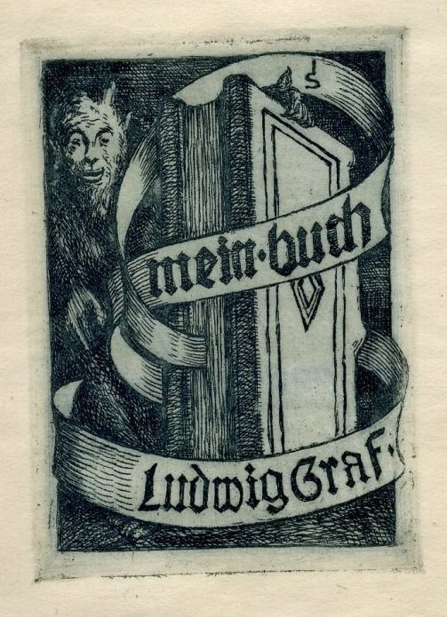 EX LIBRIS Ludwig Graf Eau-forte originale Format gravure : 70 x 48 mm Format feuille : 105 x 82 mm Non date (vers 1900) Signe du monogramme en haut a droite
