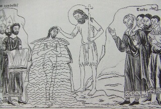 St-Jean Baptiste benissant Jesus dans le Hortus Deliciarum