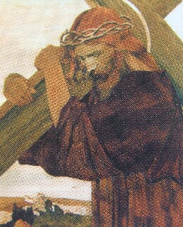 Jesus portant la croix en marqueterie par Charles Spindler