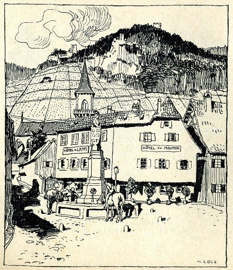 Illustration faite par H.Loux, apparue dans la brochure sur les Vins et coteaux d'Alsace